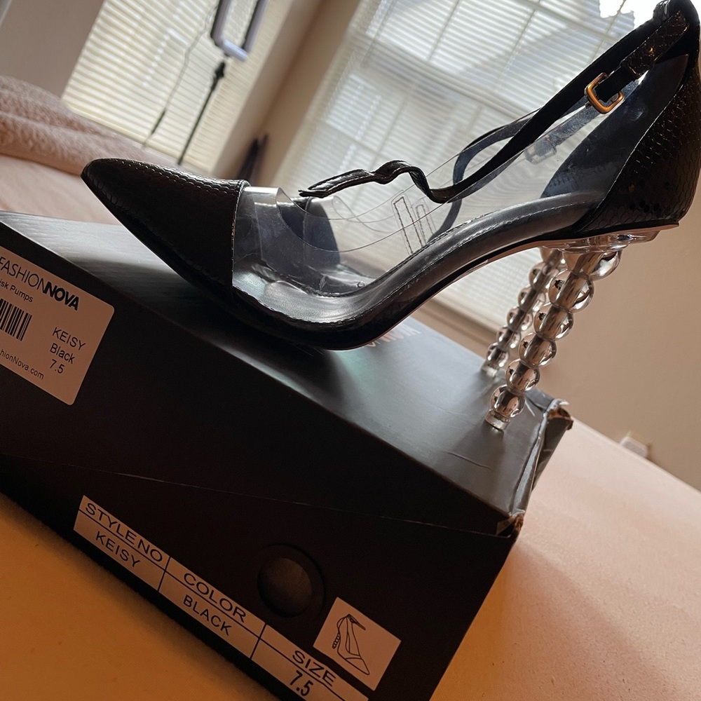 Black and clear heels from Fashion Nova.